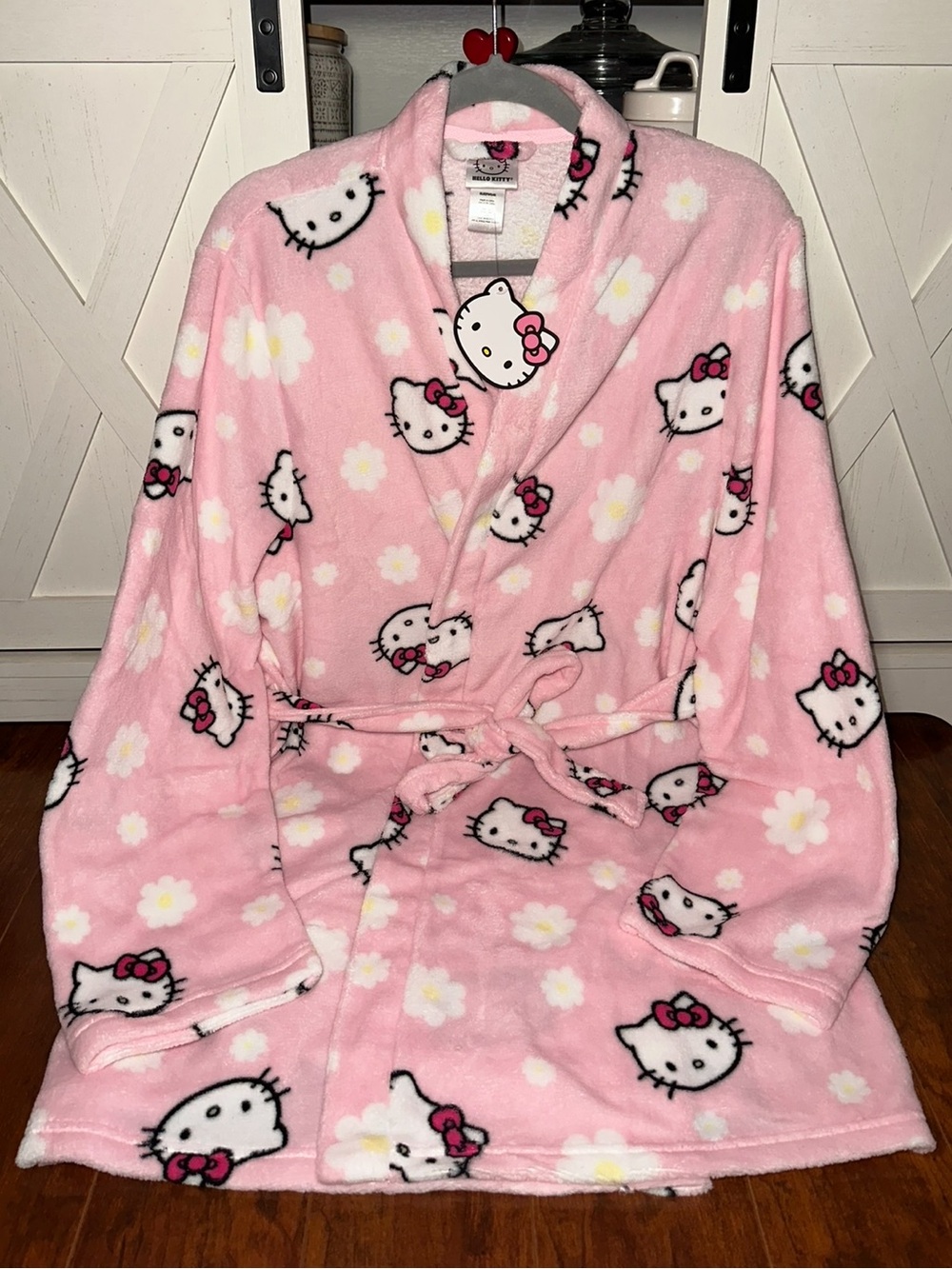 Hello Kitty Pink Plush Robe with Daisy Print